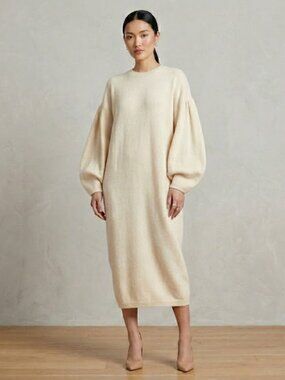 HM Crewneck Bodycon Midi Sweater Dress Heather Oatmeal S